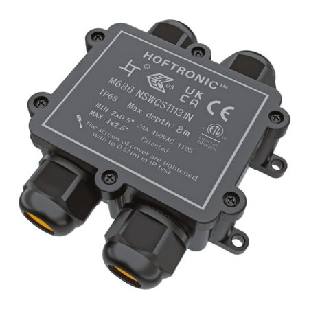 Lasdoos IP68 Waterdicht - 115x107x36mm - 4 ingangen - voor 2 en 3 aderige kabels (4-12mm) | HOFTRONIC