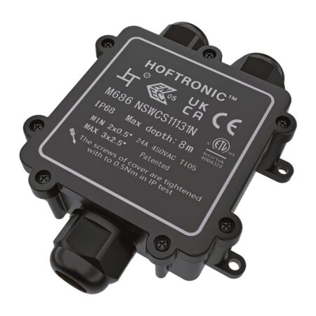 Lasdoos IP68 Waterdicht - 130x80x36mm - 3 ingangen - voor 2 en 3 aderige kabels (4-12mm) | HOFTRONIC