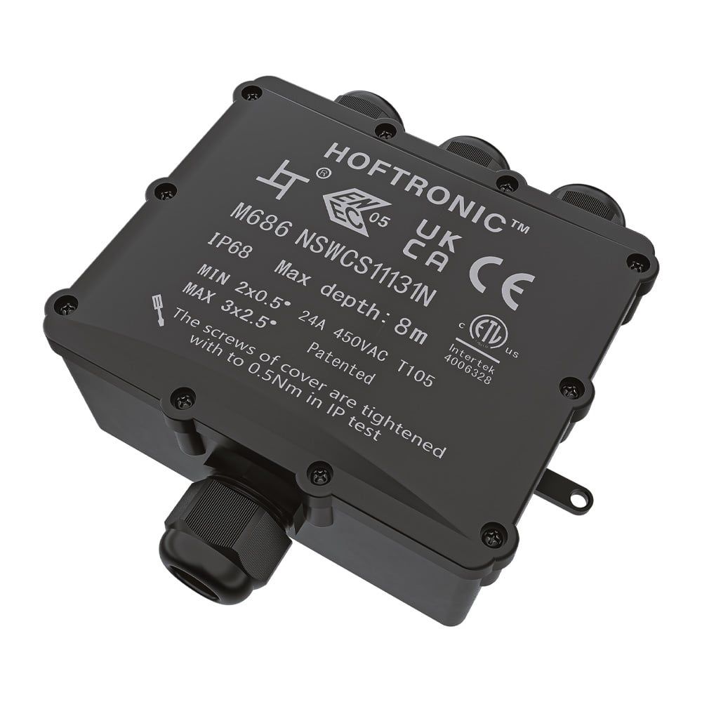 Lasdoos IP68 Waterdicht - 164x152x60mm - 4 ingangen - voor 2 en 3 aderige kabels (4-18mm) - Geschikt voor YMVK kabels | HOFTRONIC