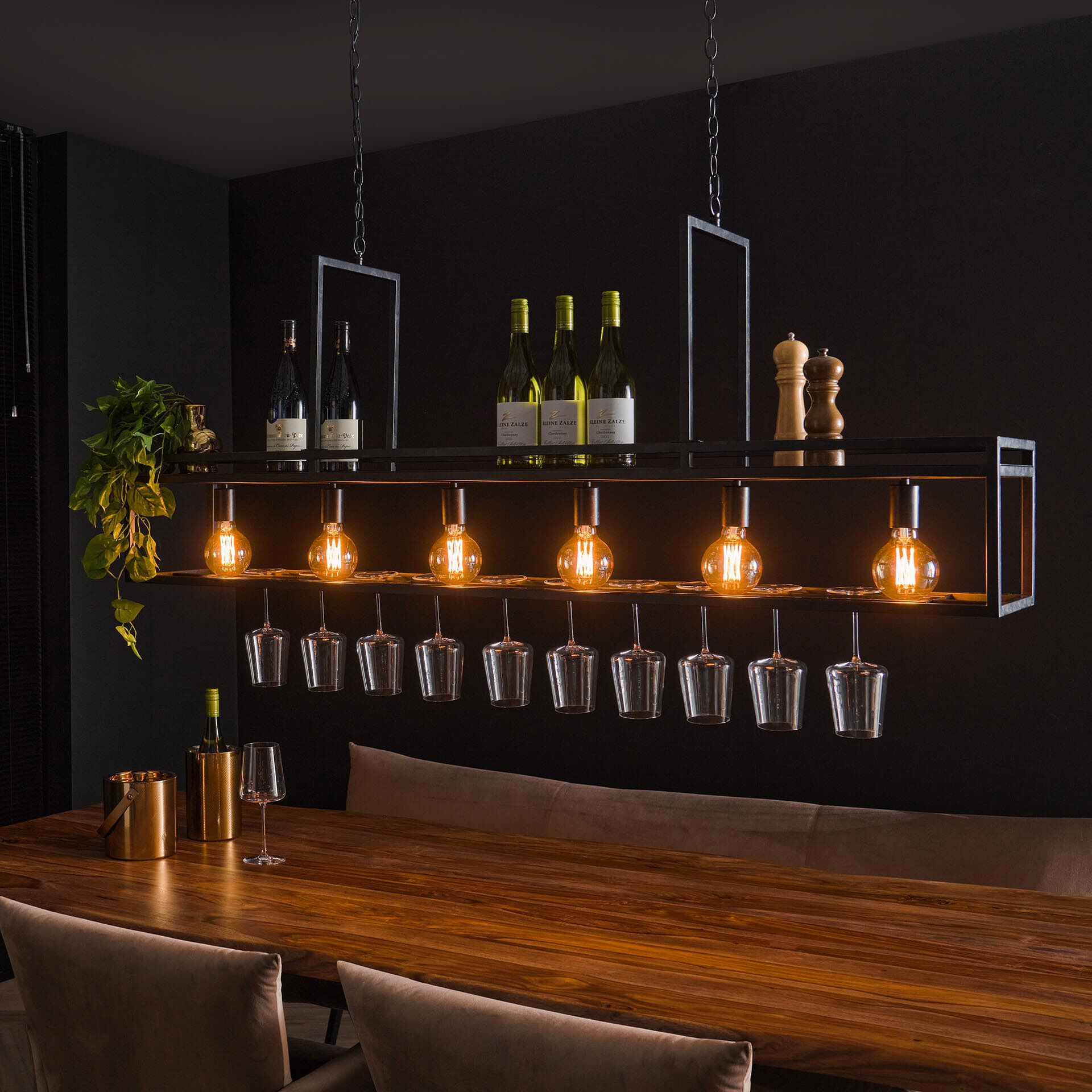 LifestyleFurn Hanglamp 'Hani' 6-lamps met wijnrek