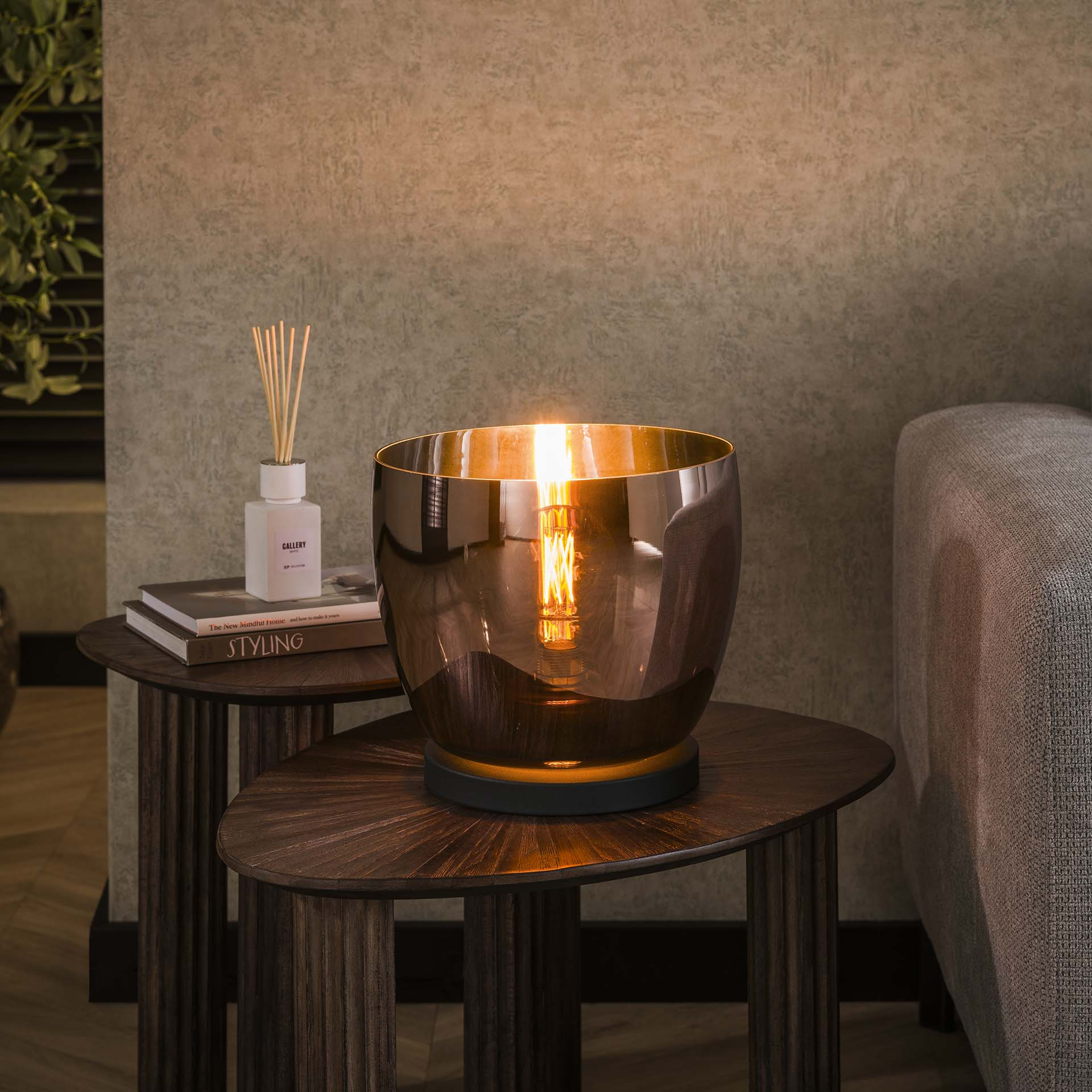 LifestyleFurn Vloerlamp/Tafellamp 'Mikado' Koper glas