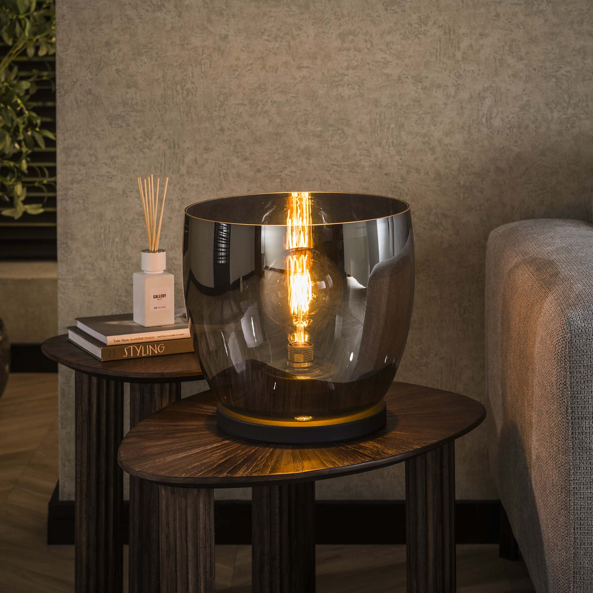 LifestyleFurn Vloerlamp/Tafellamp 'Mikado' Smoke glas