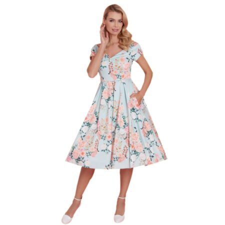 Lily Floral Swing Dress Blue Mint-XXXL | Dolly and Dotty