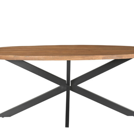LivingFurn Ovale Eettafel 'Rocky' Mangohout en staal