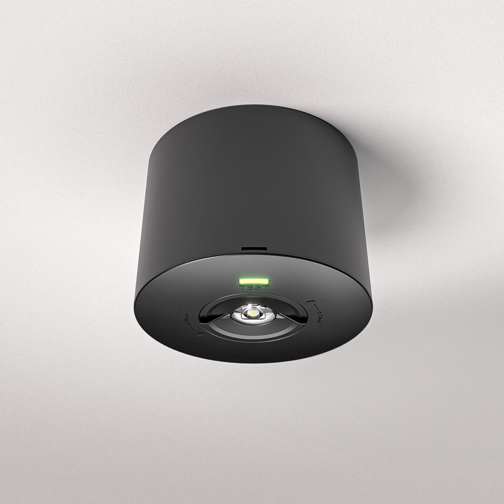 Locus - Noodverlichting opbouwspot zwart - 2 Watt 300 Lumen - 6000K daglicht wit - IP20 stofdicht - Met testknop | HOFTRONIC