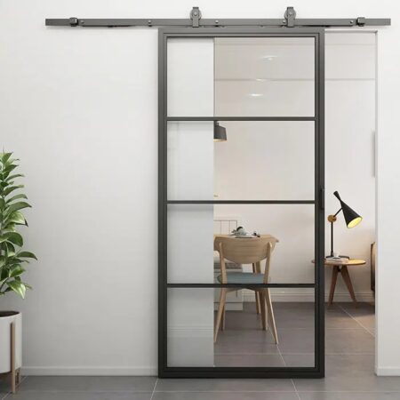 Loftdeur 4-vaks Stalen schuifdeur met helder glas Incl. schuifdeursysteem | Loftdeur