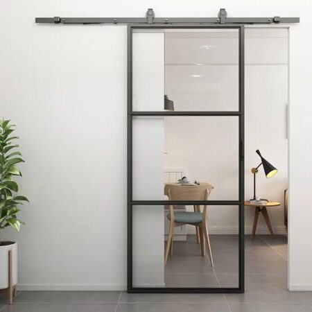 Loftdeur Stalen schuifdeur 3-vaks met helder glas Incl. schuifdeursysteem | Loftdeur
