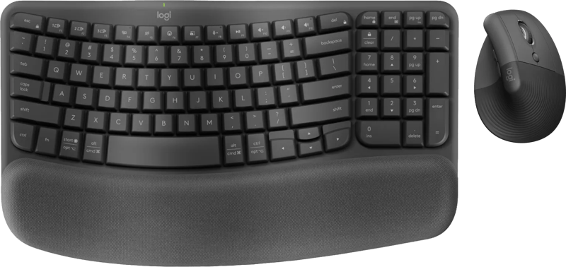 Logitech Wave Keys Draadloos Ergonomisch Toetsenbord + Logitech Lift Ergonomische Muis