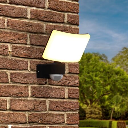 Londen - LED Wandlamp met sensor - 30 Watt 2500 Lumen - Bewegingssensor en schemerschakelaar - 3000K warm wit licht - Zwart | HOFTRONIC
