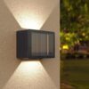 Louis - Solar Wandlamp Up & Down - 3000K warm wit licht - IP65 waterdicht - Zwart - instelbare stralingshoek | HOFTRONIC