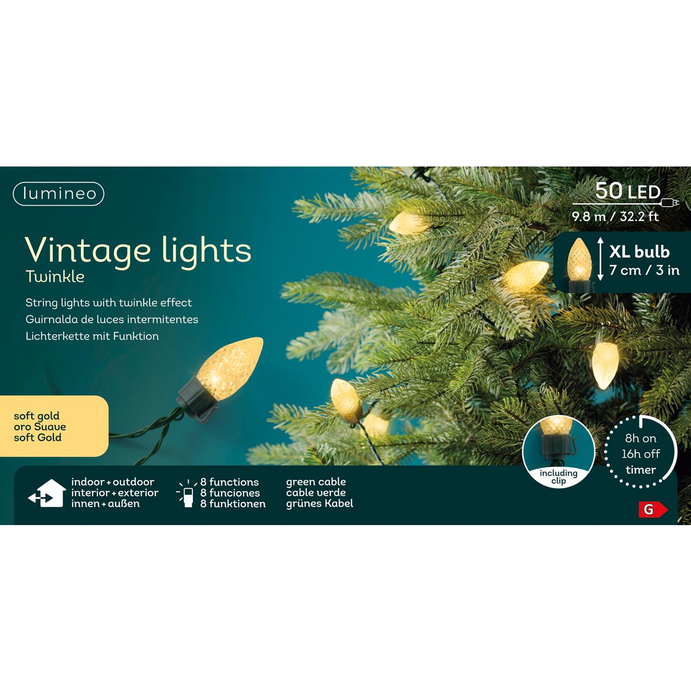 Lumineo Vintage everlands kunstkerstboomlicht 50led | Lumineo