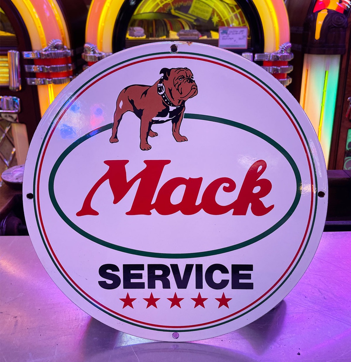 Mack Service Emaille Bord Rond - Production Sample - Jaren '80 - Ø30 cm | The Dutch Pickers