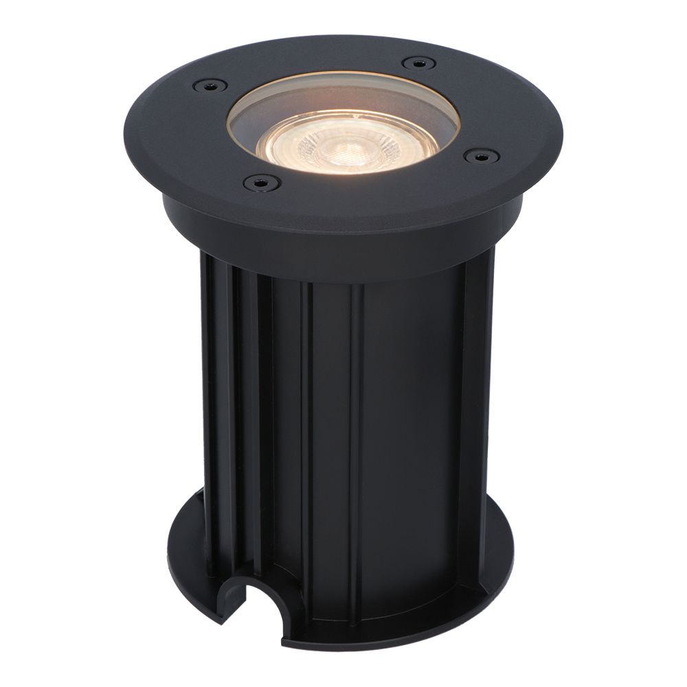 Maisy LED Grondspot Rond - Dimbaar - GU10 - 2700K warm wit - 4 Watt 345 lumen - Rond - Ø12cm - Tuinspot - Oprit - Zwart - IP67 waterdicht | HOFTRONIC