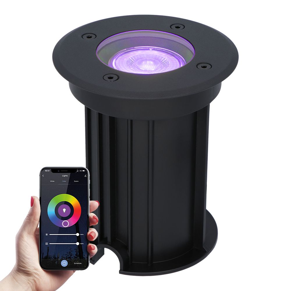 Maisy Smart Grondspot Rond - Ø12cm - 5.5 Watt 400 lumen - RGBWW - Wifi + Bluetooth - Bestuurbaar via app - IP67 waterdicht - Google Home
