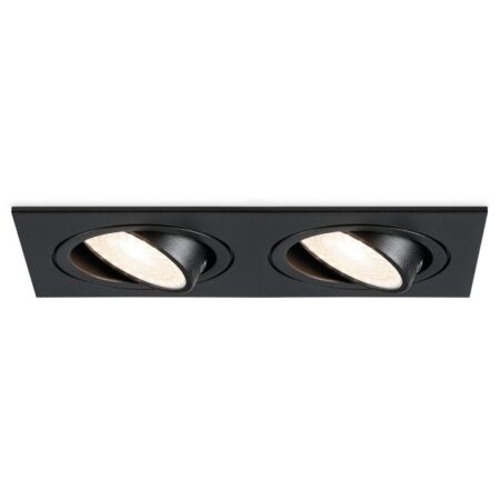 Mallorca LED inbouwspot - IP20 - Kantelbaar - 8 Watt 690 Lumen - 4000K Neutraal wit - Dubbel - GU10 - Dimbaar - Rechthoek - Voor binnen - Zwart | HOFTRONIC