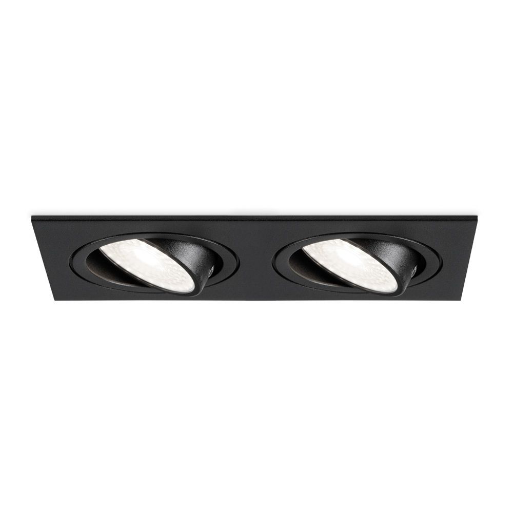 Mallorca LED inbouwspot - IP20 - Kantelbaar - 8 Watt 690 Lumen - 6500K Daglicht wit - Dubbel - GU10 - Dimbaar - Rechthoek - Voor binnen - Zwart | HOFTRONIC