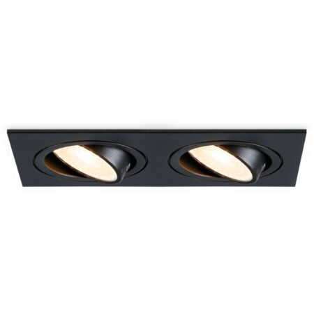 Mallorca LED inbouwspot - IP20 - Kantelbaar - 8 watt 690 lumen - 2700K warm wit - Dubbel - GU10 - Dimbaar - Rechthoek - Voor binnen - Zwart | HOFTRONIC