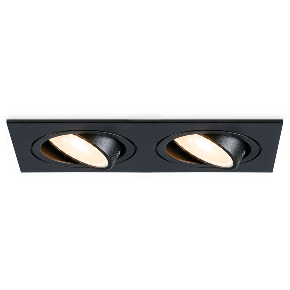 Mallorca LED inbouwspot - IP20 - Kantelbaar - 8 watt 690 lumen - 2700K warm wit - Dubbel - GU10 - Dimbaar - Rechthoek - Voor binnen - Zwart | HOFTRONIC