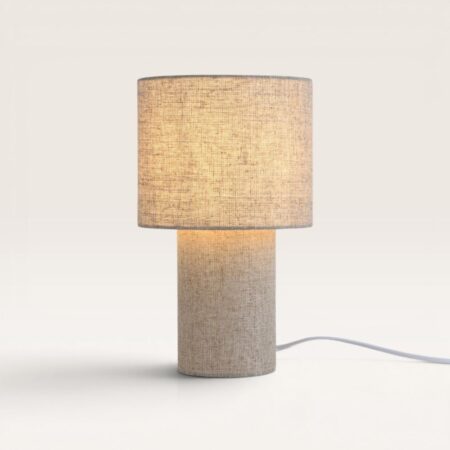 Marone - Linnen Tafellamp Beige 30 cm - Nachtkast lampje - Scandinavisch design - E27 fitting - Met aan/uit-schakelaar | LUSENZ