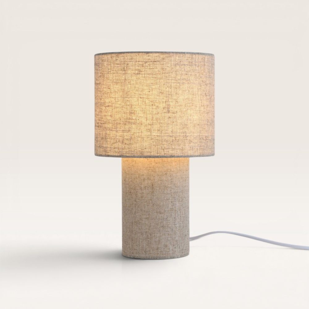 Marone - Linnen Tafellamp Beige 30 cm - Nachtkast lampje - Scandinavisch design - E27 fitting - Met aan/uit-schakelaar | LUSENZ