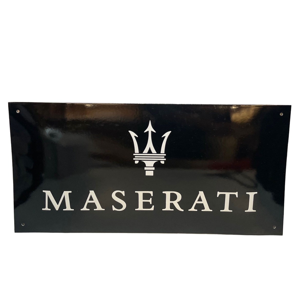 Maserati Logo Zwart Wit Emaille Bord 60 x 30 cm | Fiftiesstore