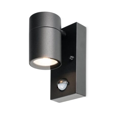 Mason LED Wandlamp - Bewegingsmelder en schemerschakelaar - GU10 - 4000K - 4W 345lm - IP44 - Zwart | HOFTRONIC