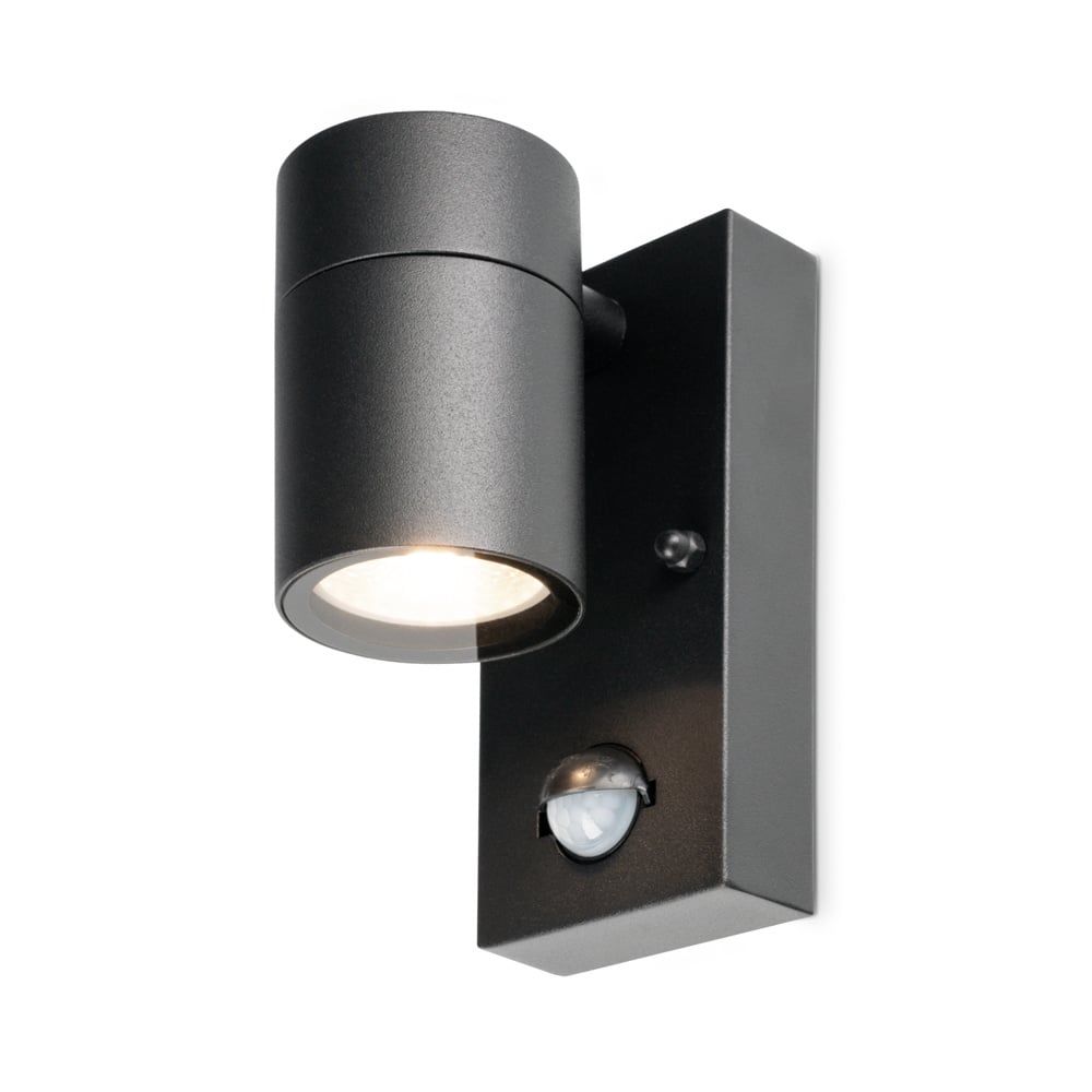 Mason LED Wandlamp - Bewegingsmelder en schemerschakelaar - GU10 - 4000K - 4W 345lm - IP44 - Zwart | HOFTRONIC