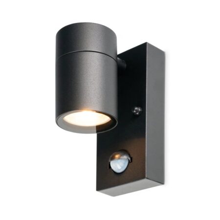 Mason wandlamp - 2700K warm wit - Bewegingsmelder en schemerschakelaar - IP44 spatwaterdicht - Spotlight voor binnen en buiten - Zwart | HOFTRONIC