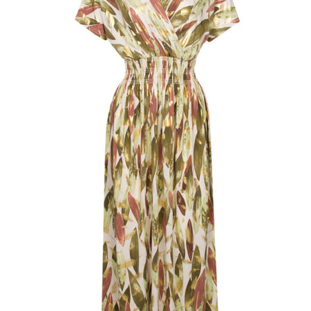 Maxi Jurk Norah Bladeren Groen Goud | Fashionize