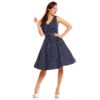 May V Neck Swing Dress Navy Polka-5XL | 25% korting | Dolly and Dotty