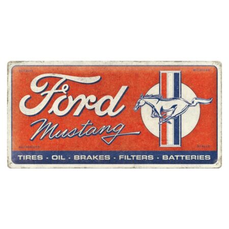 Metalen Bord 25 x 50cm Ford Mustang - Horse & Stripes Logo Red | Ford