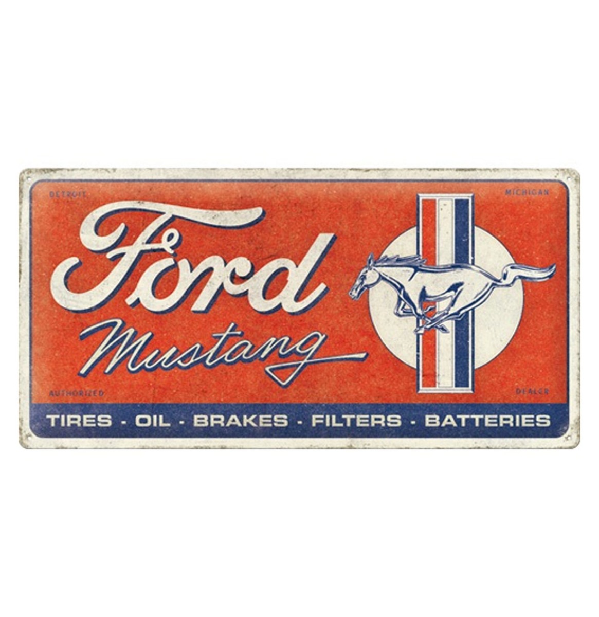 Metalen Bord 25 x 50cm Ford Mustang - Horse & Stripes Logo Red | Ford