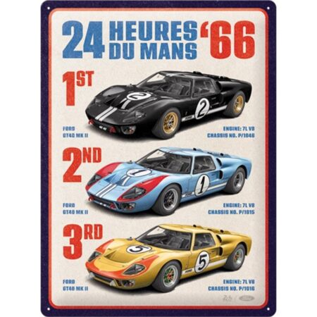 Metalen Bord 30 x 40 cm 24h Le Mans - 1966 - Ford GT40 Winners | Le Mans 24HR