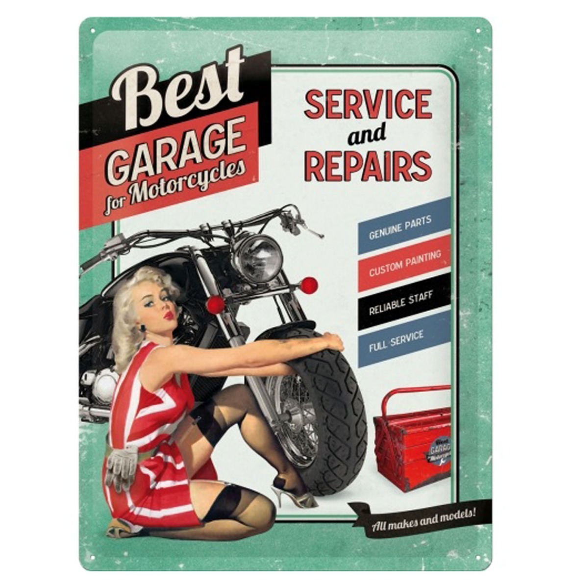 Metalen Bord 30x40 Best Garage For Motorcycles Groen LAATSTE STUKS | Nostalgic Art