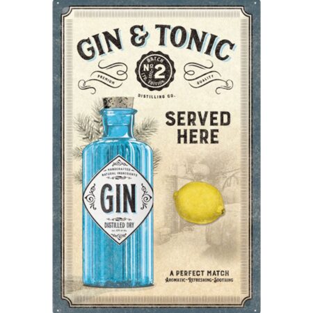 Metalen Bord 40 x 60 cm Gin & Tonic Served Here | Nostalgic Art
