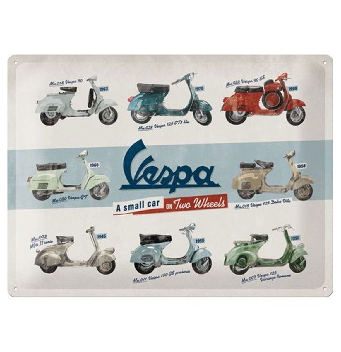 Metalen Bord Vespa A Small Car On Two Wheels 30 x 40 cm | Vespa