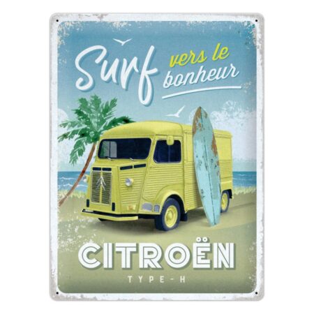 Metalen Wandbord 30x40 Citroen Type H - Surf vers le bonheur 30 x 40 cm Relief | Citroën