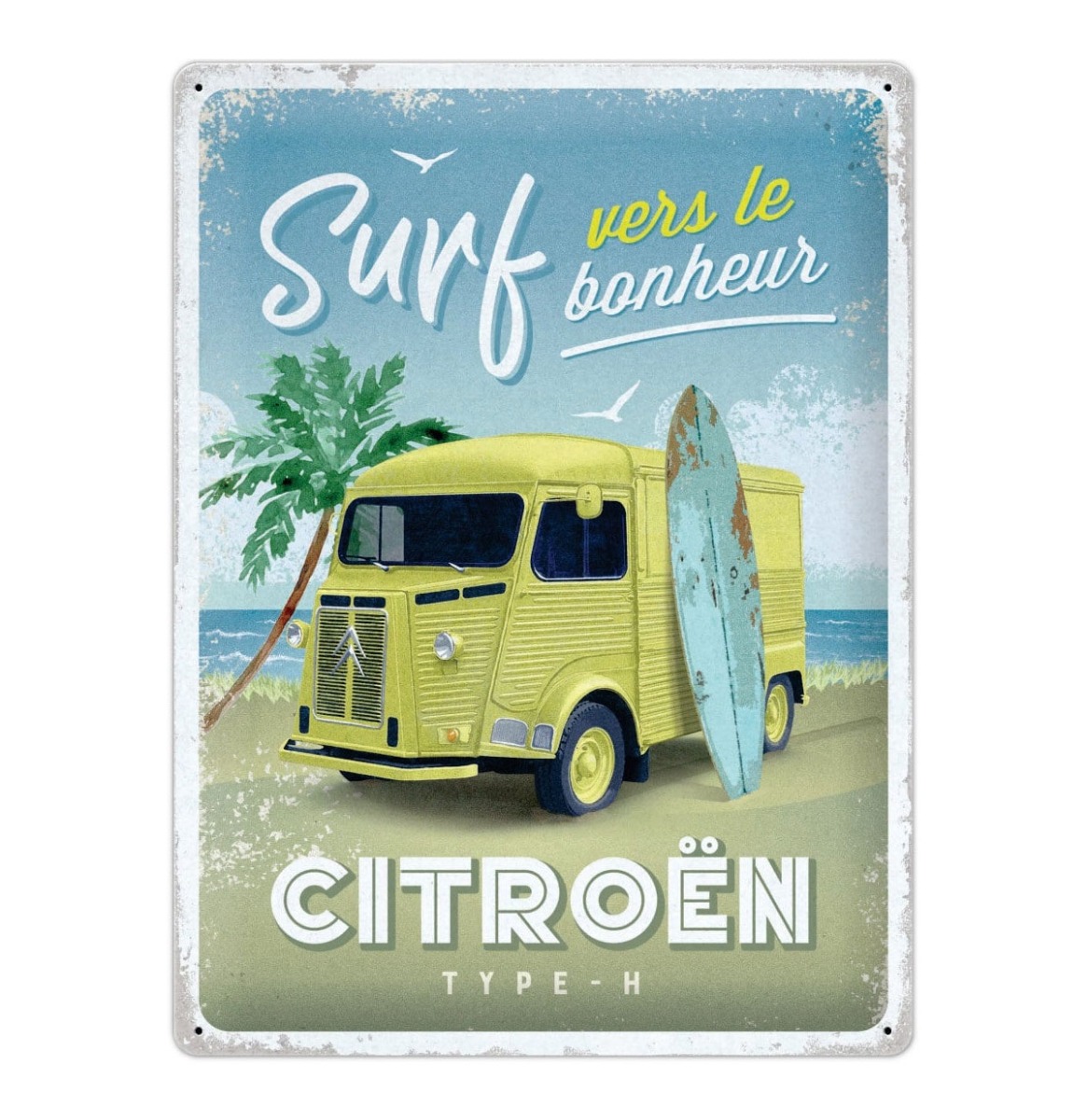 Metalen Wandbord 30x40 Citroen Type H - Surf vers le bonheur 30 x 40 cm Relief | Citroën