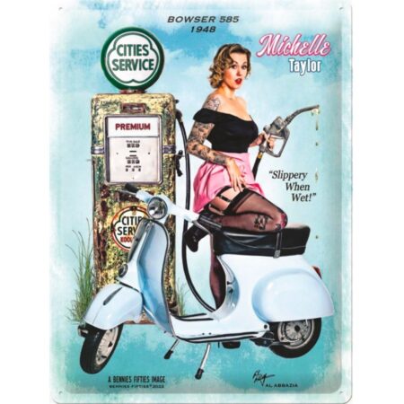 Michelle Taylor - Bowser 585 Benzinepomp - 1948 - Metalen Bord Met Reliëf | Bennies Fifties