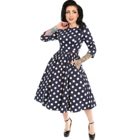Milana Polka Dot Swing Dress Blue-XXXXXL | Hearts and Roses