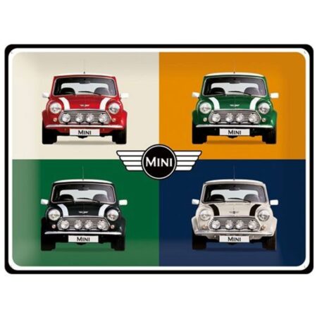 Mini Cooper Pop Art 4 Auto's Metalen Bord 30 x 40 cm | Fiftiesstore