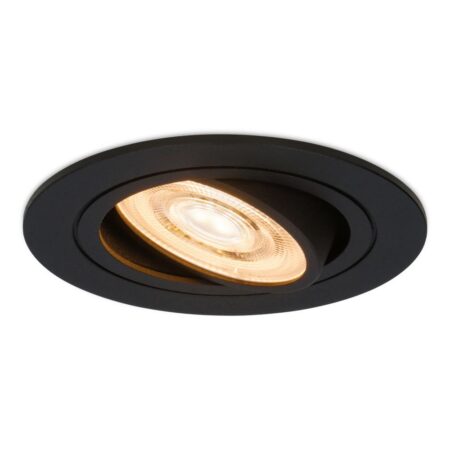 Miro LED inbouwspot - 6W 570lm - Extra plat - GU10 LED Module - 2700K warm wit - Dimbaar - Rond - Kantelbaar - Voor binnen - Zwart | HOFTRONIC