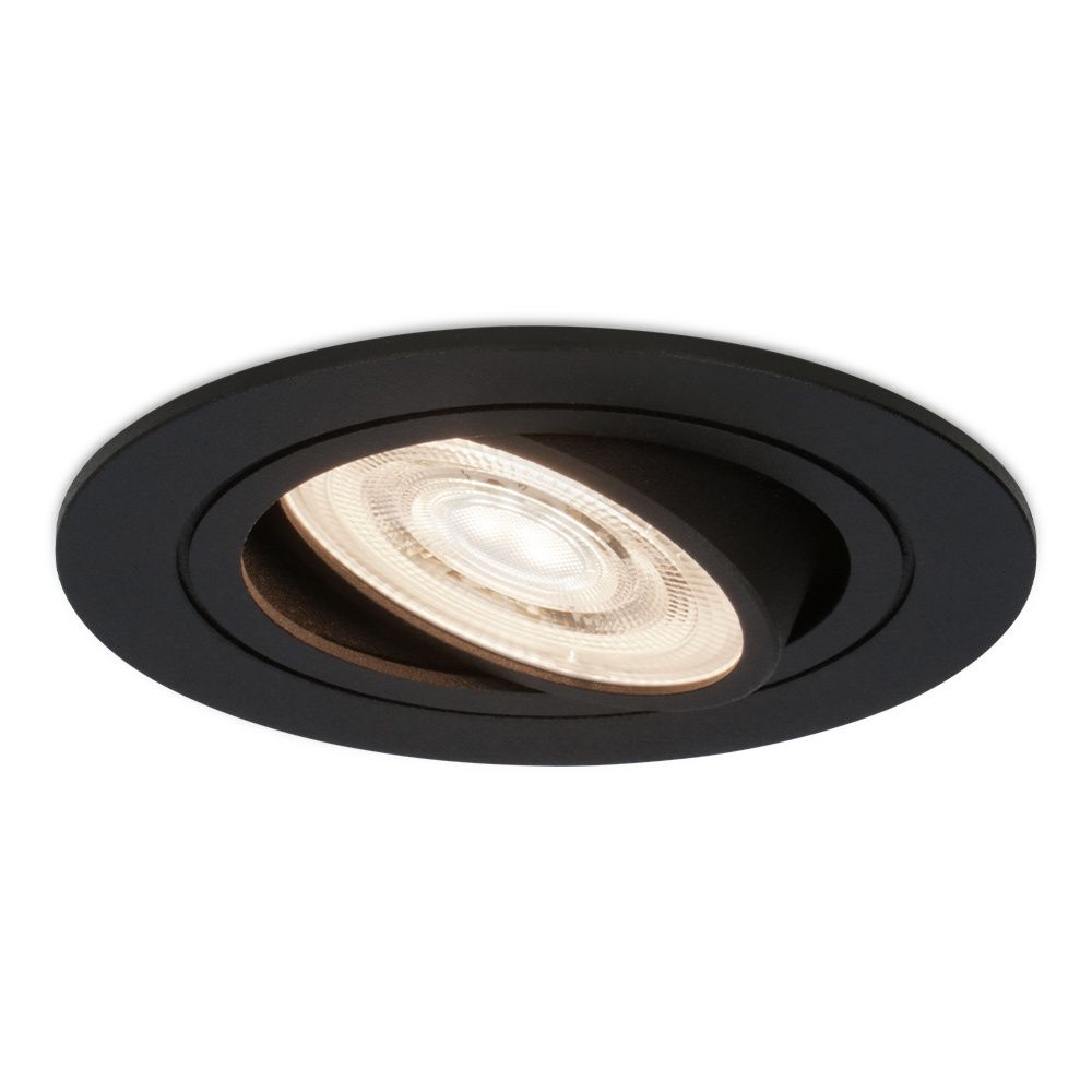 Miro LED inbouwspot - 6W 570lm - GU10 LED Module - Extra plat - 4000K neutraal wit - Dimbaar - Rond - Kantelbaar - Voor binnen - Zwart | HOFTRONIC