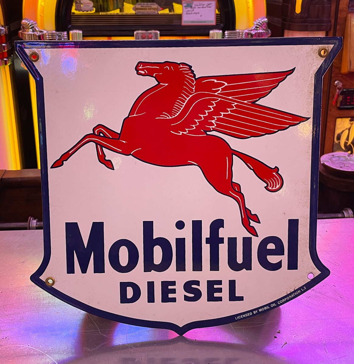 Mobilfuel Diesel Emaille Bord - 90's Pre-Productie Sample - 31 x 31 cm | Mobilgas -Oil