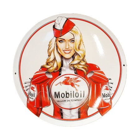 Mobiloil Company Girl Emaille Bord - Ø40cm | Mobilgas -Oil