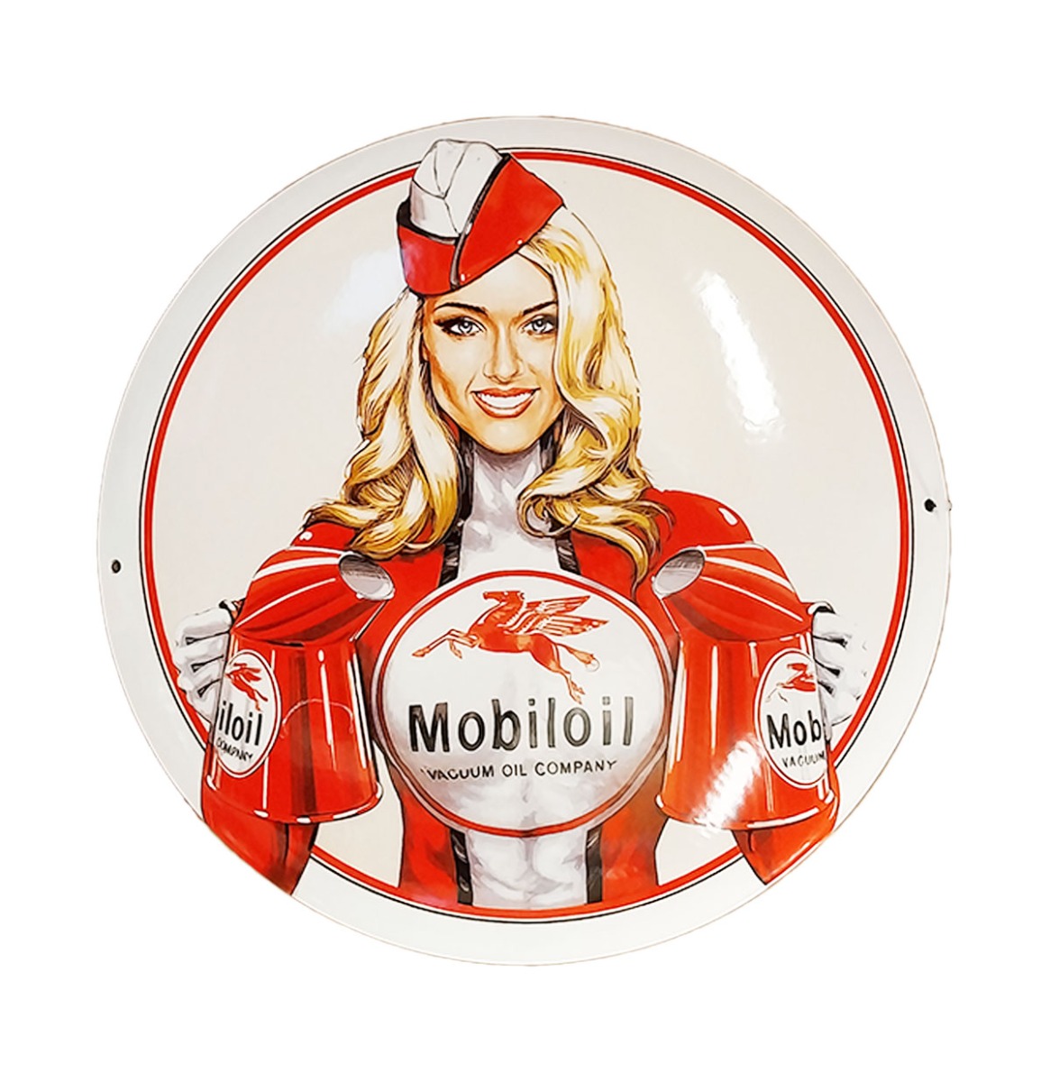 Mobiloil Company Girl Emaille Bord - Ø40cm | Mobilgas -Oil