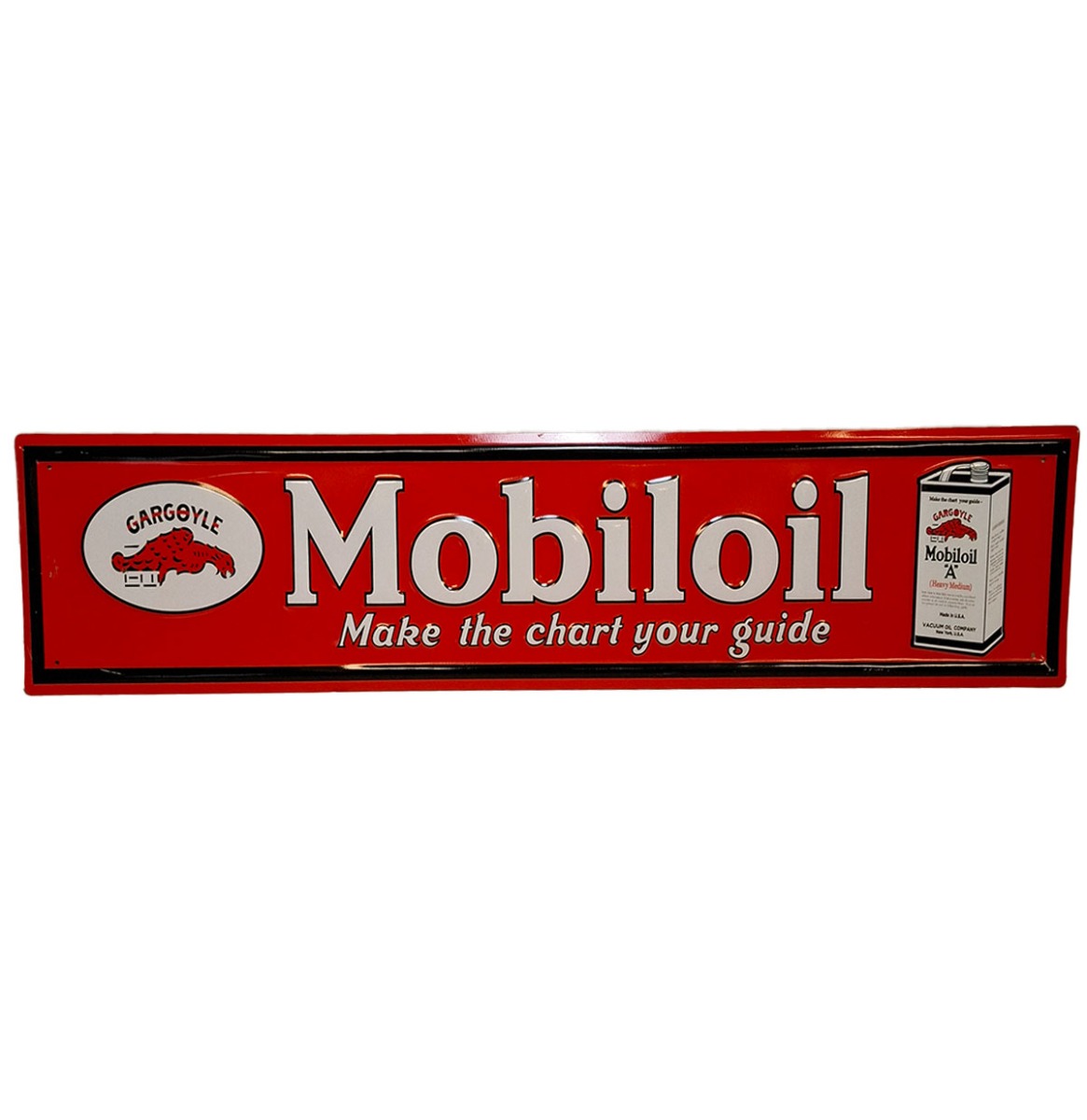 Mobiloil Gargoyle Stalen Bord met Relief - 79 x 19cm | Mobilgas -Oil