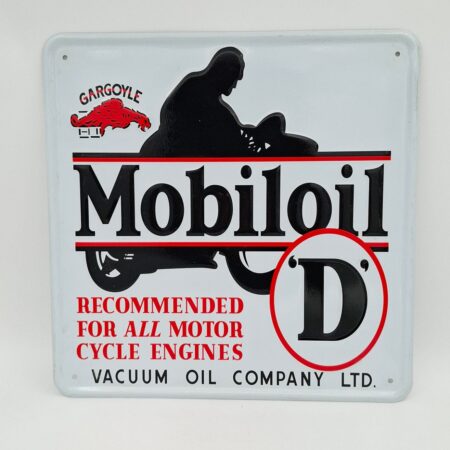 Mobiloil 'D' Motorolie Stalen Bord met Relief - 39 x39cm | Mobilgas -Oil