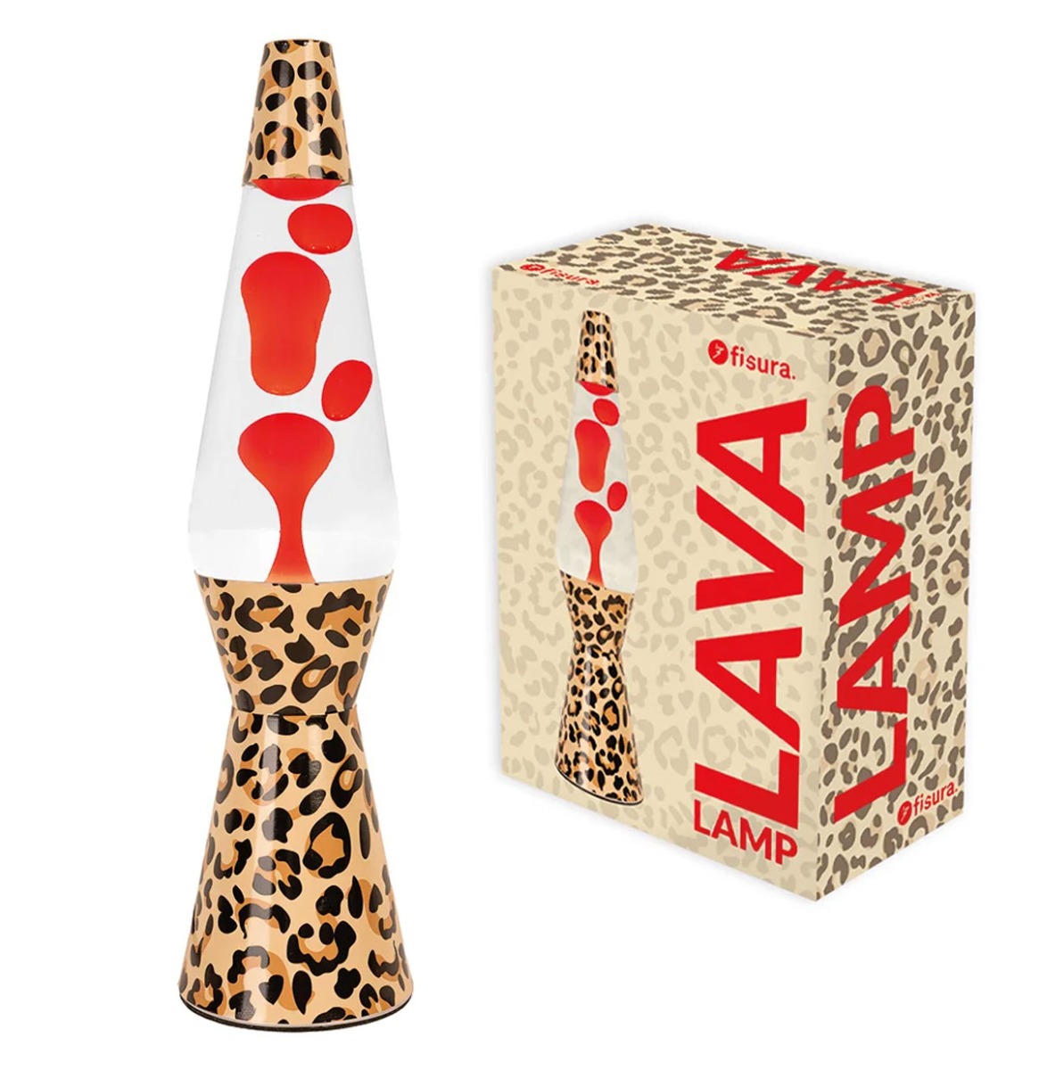 Moederdag cadeau - Fisura Lava Lamp Bullet - Luipaard Basis Met Transparante Vloeistof En Rode Lava | Fisura