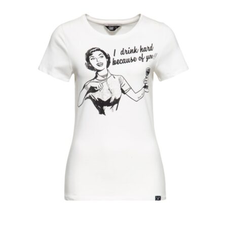 Moederdag cadeau - Queen Kerosin I Drink Hard T-Shirt Ecru-XL | 17% korting | Queen Kerosin
